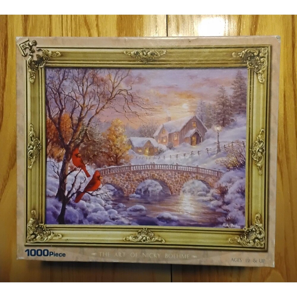 The Art of Nicky Boehme 1000 pc Framed Puzzle 25 x 18" New Sealed Winter Sunset